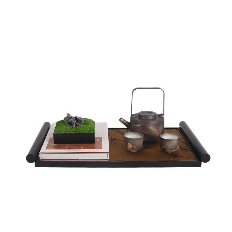 新中式样板房会所售楼处中古风茶具书籍托盘桌面盆景组合装饰摆件