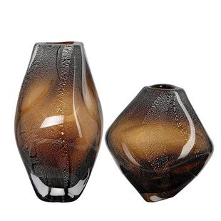 轻奢透明琥珀色玻璃花瓶摆件简约家居样板间客厅桌面插花花器异形