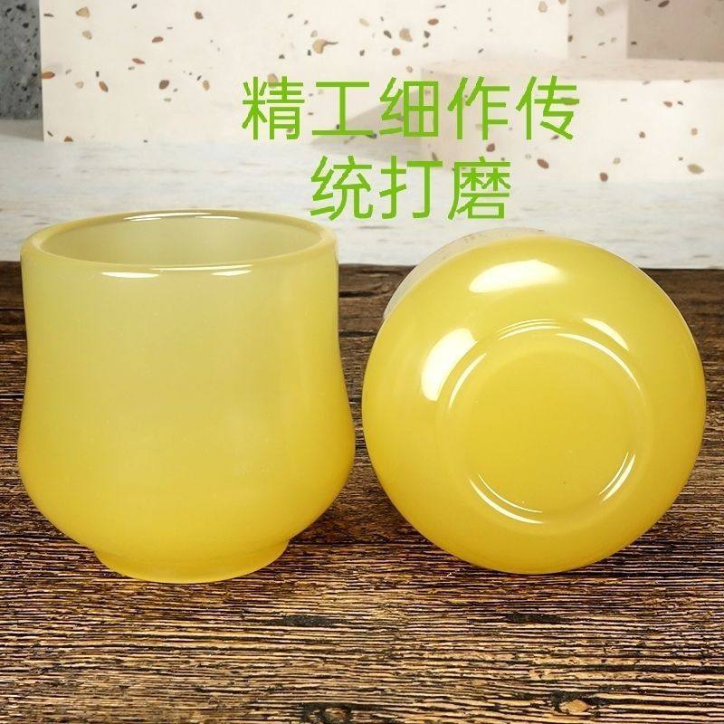 天然老黄玉茶杯酒杯功夫茶具男女士款个人养生高端玉石单个主人杯