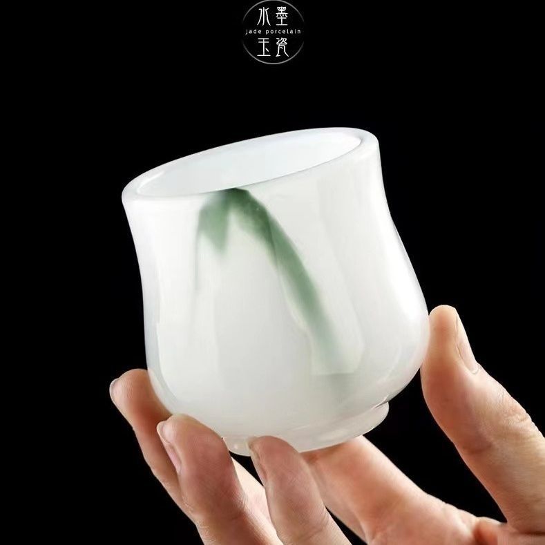 水墨玉瓷杯翡翠绿琉璃闻香杯茶杯