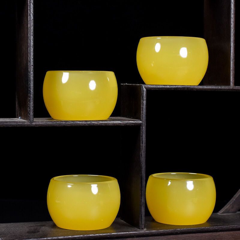 天然黄玉茶杯个人喝酒品茗专用