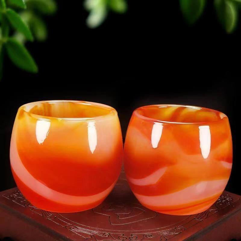 天然红玛瑙鸿运聚财玉石茶杯酒杯功夫茶具养生高档套装主人茶杯