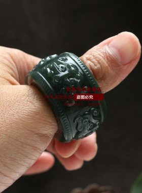 高档拇扳男女大复古和田玉指环新款四方指貔貅瑞兽定制文玩大戒指