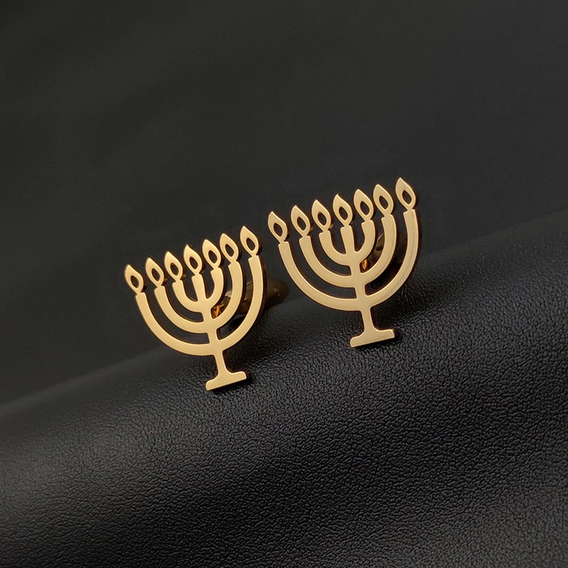 极速Je Menorah Personalization Symbol Gold Cufflinks for Men