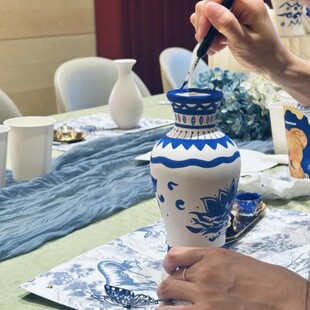 国风青花瓷瓶手工diy手绘画素胚花瓶团建活动材料沙龙暖场手作