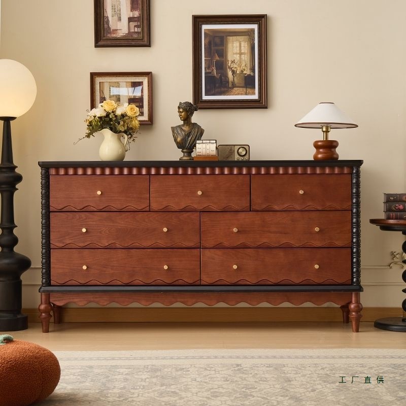 迎尚法式复古风实木斗柜美式中古风小户型卧室床尾储物柜收纳柜