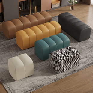 9C轻奢软包换鞋长凳服装店衣帽间床尾长方形皮凳子休息区长条沙发