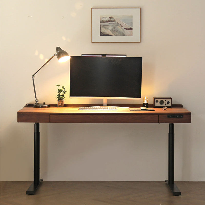 实木电动升降桌自动电竟能站立式电脑办公 黑胡桃木书桌工作台