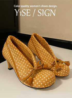 法式波点蝴蝶结小众单鞋女粗跟2026早春新款绝美复古玛丽珍高跟鞋