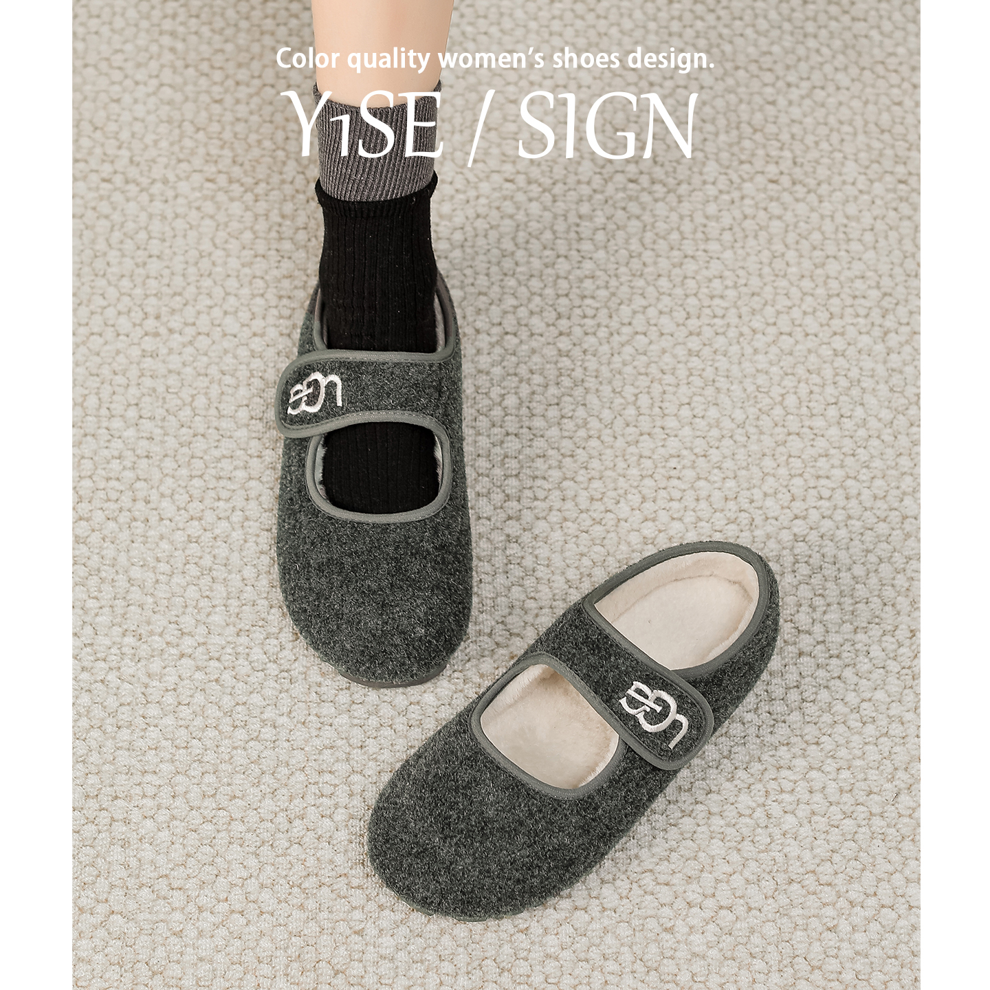 羊皮版~深灰色超火毛毛鞋女冬