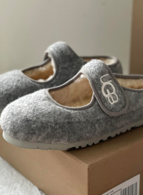 网红爆款超火灰色玛丽珍毛毛鞋女冬加绒保暖豆豆鞋平底巨好看单鞋