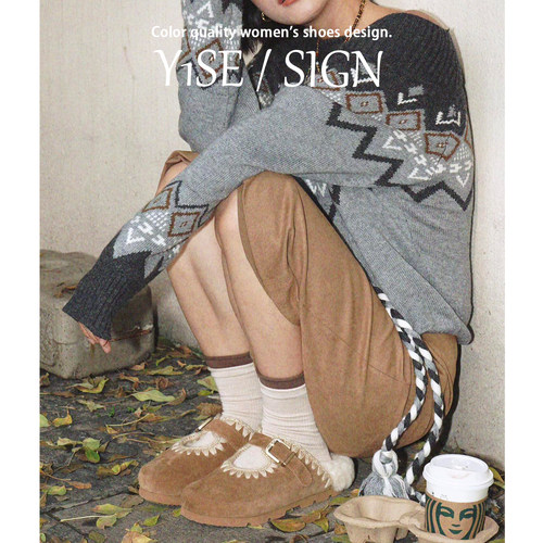 磨砂牛皮厚底刺绣勃肯鞋女外穿