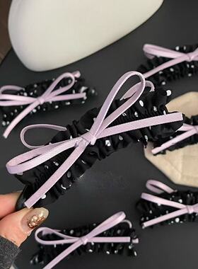 实拍韩版复古波点大号紫色蝴蝶结香蕉夹盘发鲨鱼夹小众拍照ins