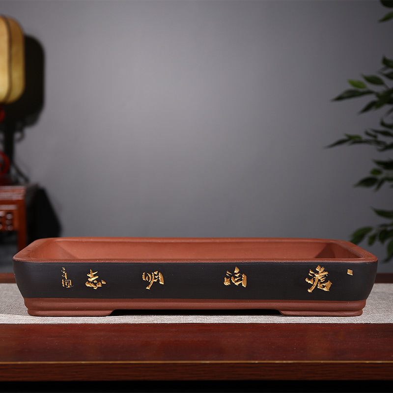 上水石盆吸水石底座盆造景浅盆花盆长方形盆景盆假山盆底盘座