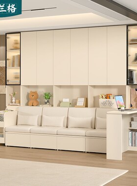 去客厅化沙发卡座书桌书柜一体整墙到顶带玻璃门储物展示柜子9F81