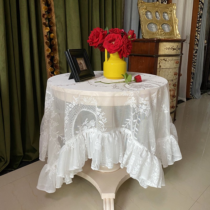 美式复古公主白色蕾丝圆长桌布茶几台布田园装饰法式盖布2021新款