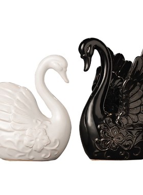 天鹅摆件一对轻奢客厅酒柜玄关电视柜餐边柜高级感陶瓷装饰品