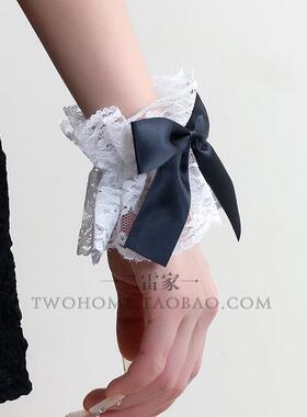 洛丽塔Lolita手袖蝴蝶结蕾丝花边手环二次元女仆性感黑白色手腕花