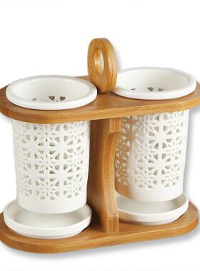 空供应厨房用品lfy-8888镂筷架筒双双座水天然沥竹木通风筷子笼