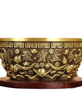 纯黄铜如意聚宝盆神话五福聚宝铜摆件办公室全黄铜桌摆工艺品