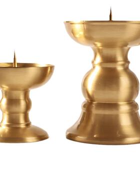 纯铜黄铜烛台光面家用供奉礼前祠堂纯蜡烛台油灯佛灯座佛OYW佛具