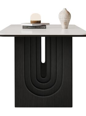 德丰岩板餐桌古风木餐桌中利椅组合现代简约复古风小实PIZ户型家