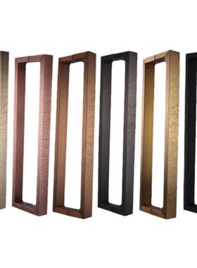 新中式加厚不锈钢玻璃大门拉手古铜色祥云酒店木门黑色把手门把手