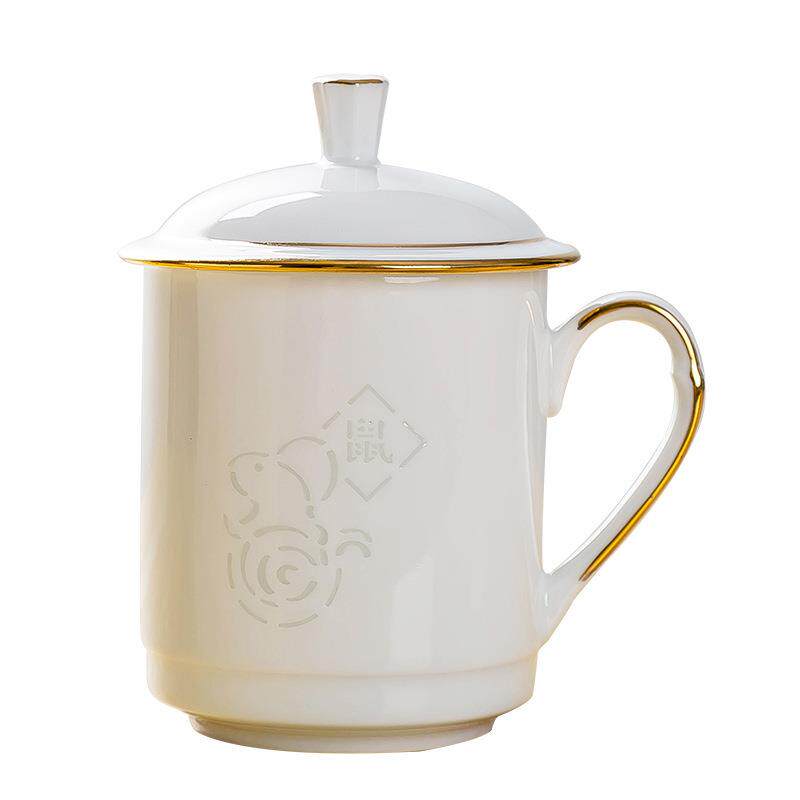 二生肖颜十二生肖陶瓷茶杯景德镇高十值主人杯单杯家用骨瓷盖杯子