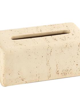 侘寂风纸巾盒客厅茶几高档轻奢摆件创意样板间仿洞石抽纸盒装饰品