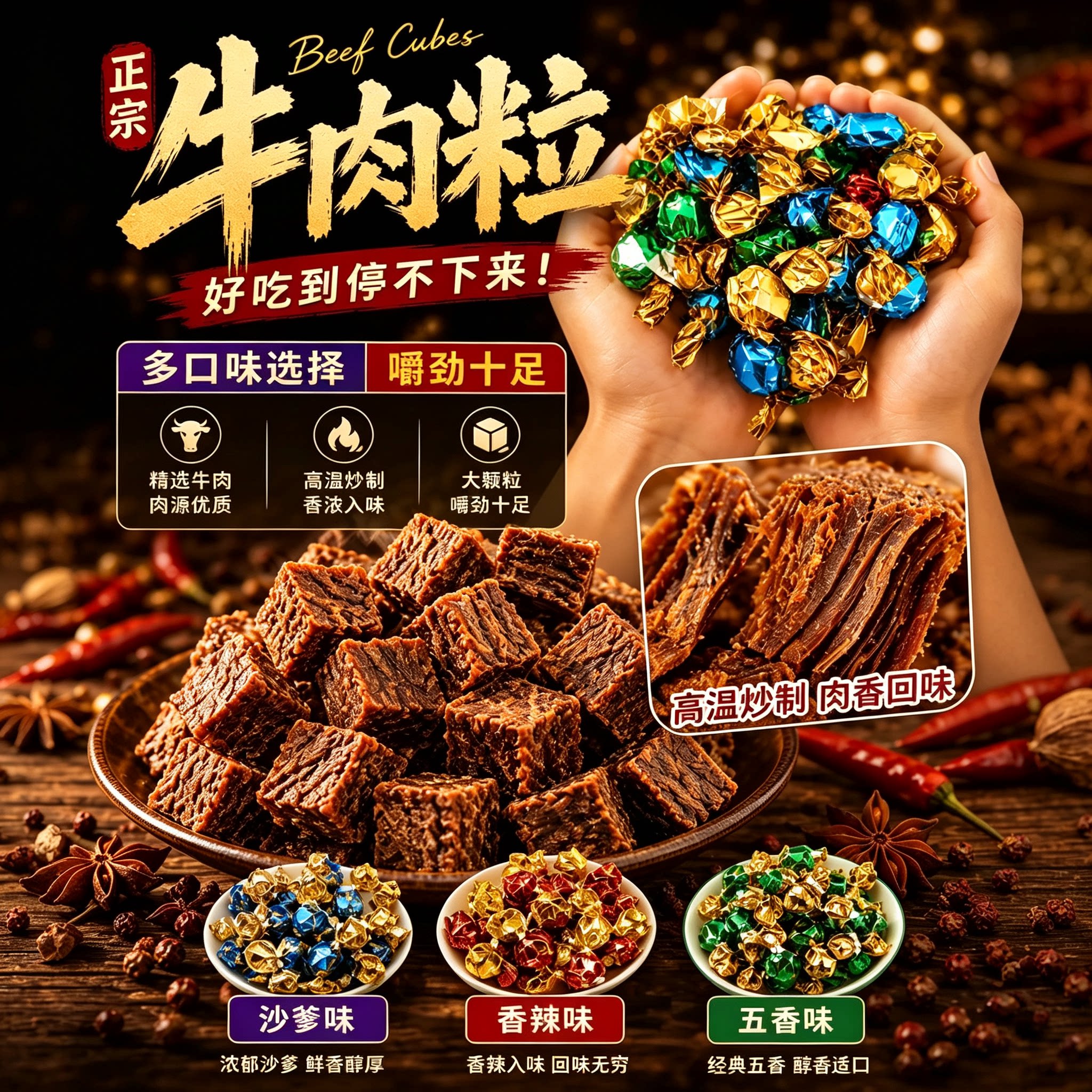精品牛肉粒正品官方旗舰店正宗无添加解馋即食休闲小零食高蛋白质