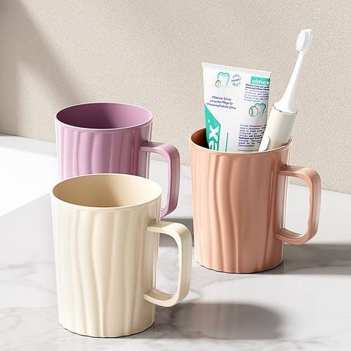 加厚刷牙杯塑料PP加厚简约把手轻奢杯北欧学生创意带树纹洗漱杯子