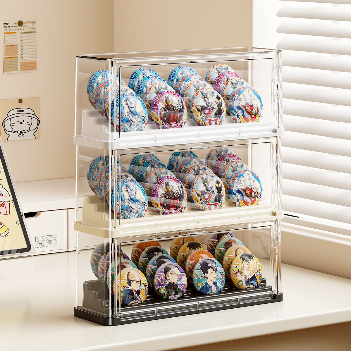 亚克力吧唧展示架谷子收纳盒密封防潮徽章动漫周边防尘透明展示盒