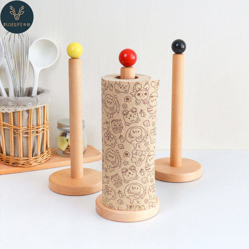 厨房纸巾架桌面多巴胺立式榉木懒人抹布卷纸架保鲜膜吸油纸收纳架,收纳整理,纸巾架,淘宝优惠券,粉丝福利购,淘宝优惠卷
