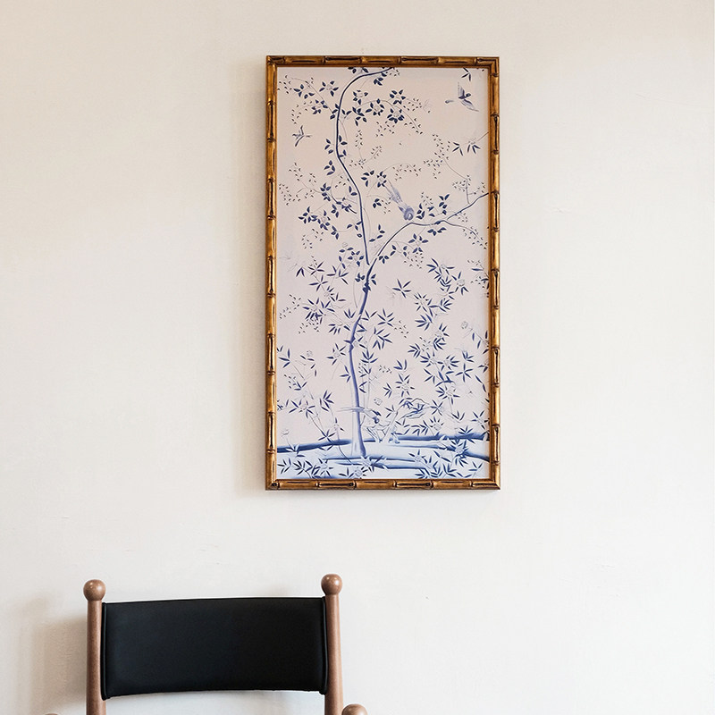 【蓝树花鸟】金色竹节实木框客厅背景沙发墙玄关餐边柜挂画乔迁礼