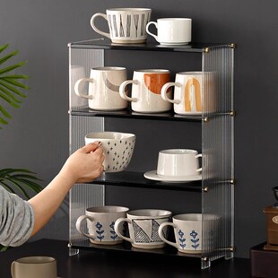 速发收纳柜子置物柜家用防子杯架抽零食玻璃多层桌面尘屉式整理架