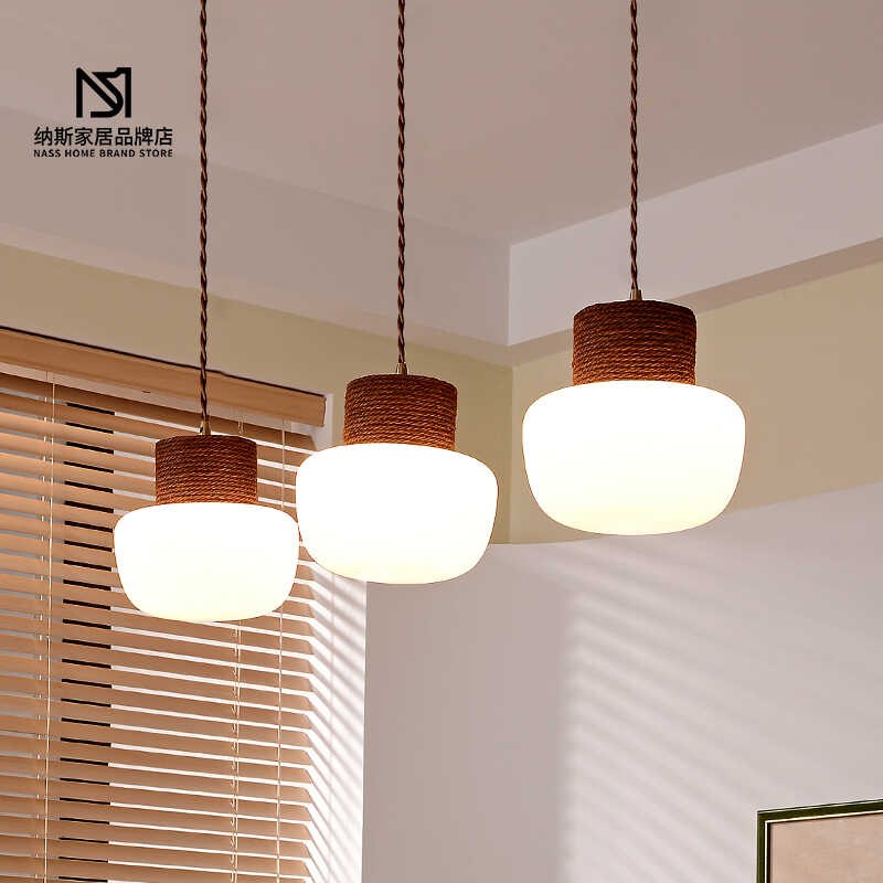 速发法式吊复古卧室床头小复灯美式风古实木麻绳玻璃餐厅岛台吊灯