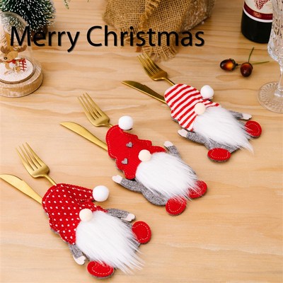 速发跨境新款圣诞节装饰用老侏儒刀叉套无鲁品人刀叉袋脸道夫餐具