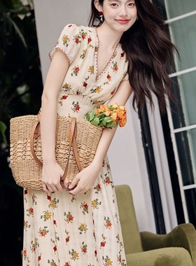 速发复古港风连夏裙子衣季vitage花着装赫本风法式碎古长裙高级感