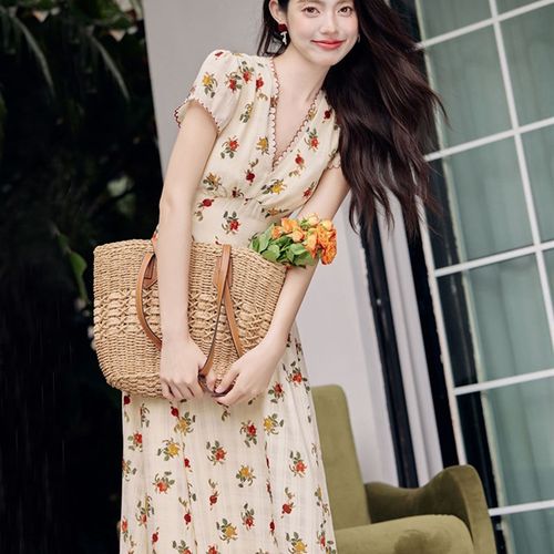 速发复古港风连夏裙子衣季vitage花着装赫本风法式碎古长裙高级感