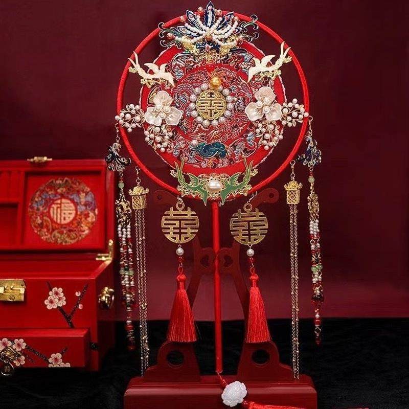 中式团扇秀禾服新娘结婚礼出嫁手工喜扇diy材料包饰 古风成品磊红,特色手工艺,其他特色工艺品,淘宝优惠券,粉丝福利购,淘宝优惠卷