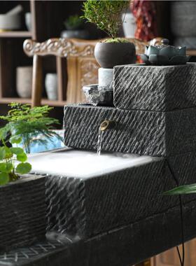 石头流水中式落地庭院流水摆件石磨水槽石槽石头花盆鱼缸落地流水