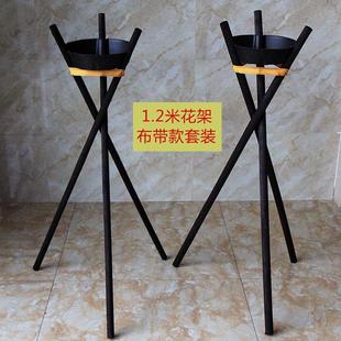开业三脚架花架花篮支架实木黑色帆布腰带三角架三叉架子花店插花