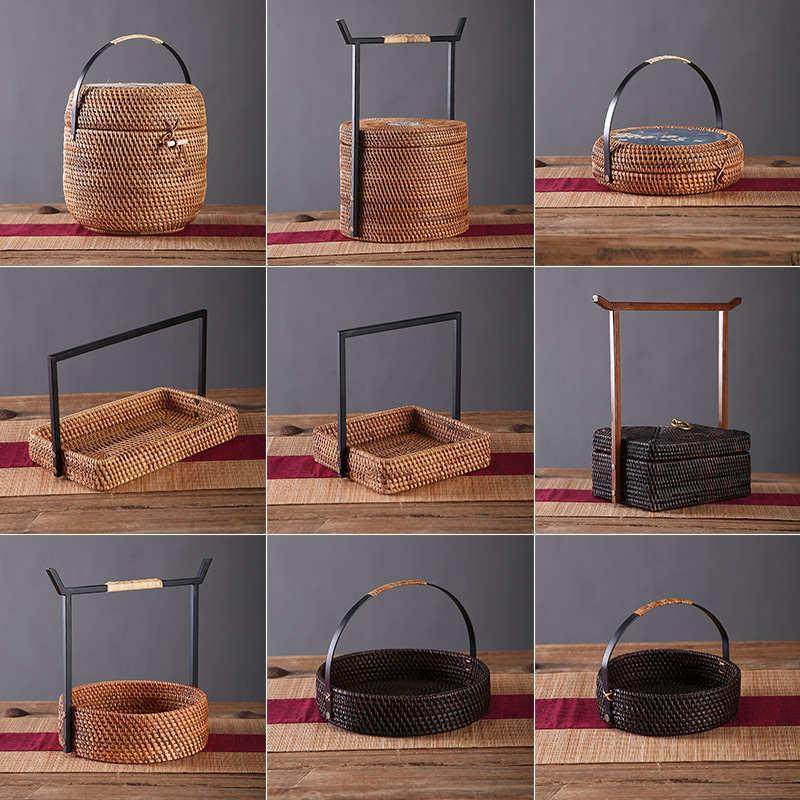 进口藤编带提手收纳筐收纳盒储物盒零食点心筐桌面水果盘食盒包邮,特色手工艺,竹编/竹雕,淘宝优惠券,粉丝福利购,淘宝优惠卷