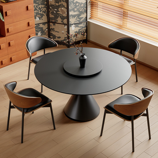 极简岩板圆桌客厅家用高级感2024新款 精品意式 小户型餐桌椅组合黑