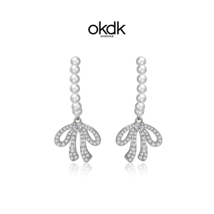【孙雪宁同款】OKDK 绮丽双向珍珠蝴蝶结银针耳环小众设计感耳钉