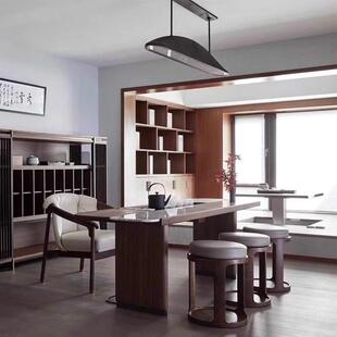 现代简约岩板茶桌椅组合白蜡木实木茶台茶几一体客厅家用家具定制