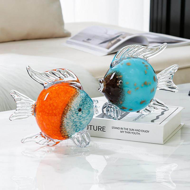 玻璃轻奢亲嘴鱼对嘴鱼动物摆件招财客厅样板房玄关桌面装饰品送礼,家居饰品,装饰摆件,淘宝优惠券,粉丝福利购,淘宝优惠卷