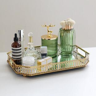 桌面玻璃化妆品收纳盒轻奢高档精致 高级感香薰水杯托 托盘客厅茶