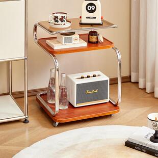 中古沙发边几小推车家用客厅移动沙发茶几北欧玻璃带轮床头置物架