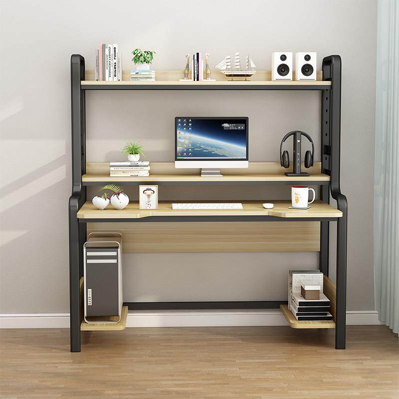双人书桌书架一体桌子家用电脑桌置物架台式收纳学习桌工作台网红
